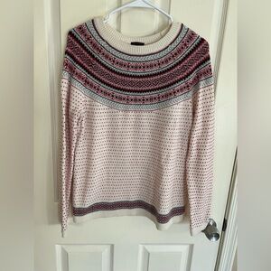 Talbots Fair Isle Knit Heart Sweater Cream Red Gray Nordic Lambswool Blend